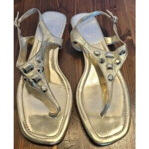 rsvp Sandal RIssa Shoe Sling back Rhinestone Thong Leather Gold  9.5 M